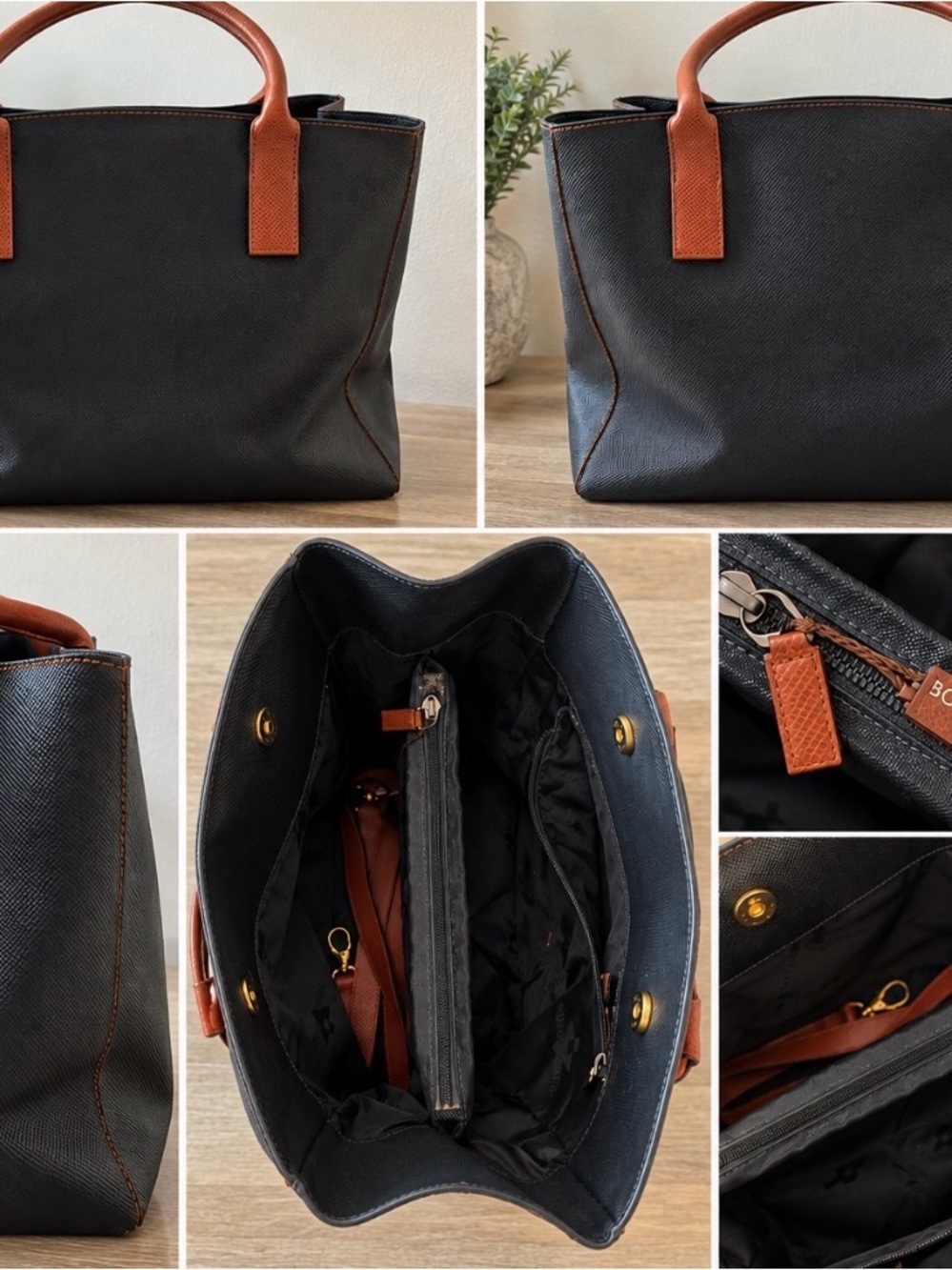 Bottega Veneta Black Tote with Brown Leather Handles